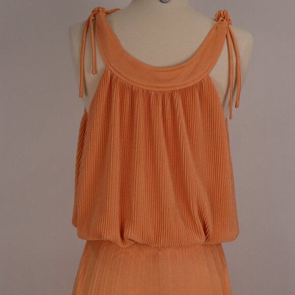 Vtg 70's Apricot Holter Pleated Dress Disco Studio 54 Saturday Night Fever S - Picture 5 of 6